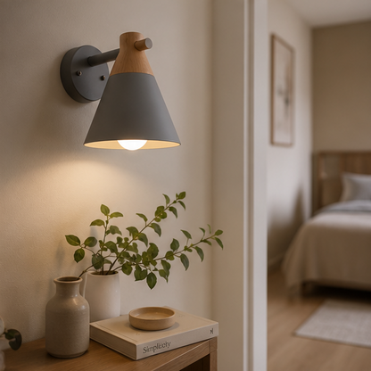 LuxRoyale Modern Nordic Bell Wall Sconce - Metal & Wood LED Accent Light