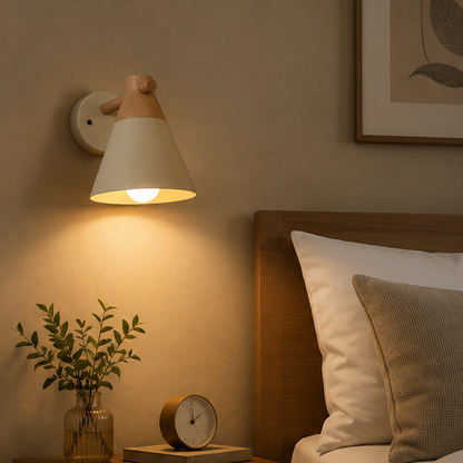 LuxRoyale Modern Nordic Bell Wall Sconce - Metal & Wood LED Accent Light