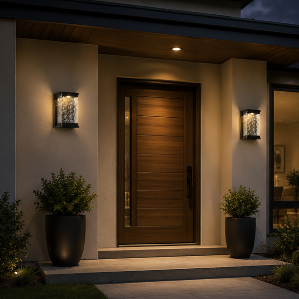 RoyaleGlow Outdoor LED Wall Sconce, Waterproof Exterior Light with Rippled Glass Shade