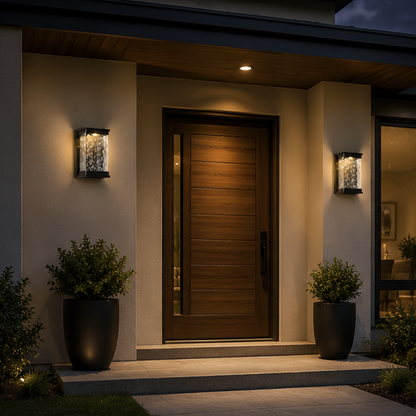 RoyaleGlow Outdoor LED Wall Sconce, Waterproof Exterior Light with Rippled Glass Shade