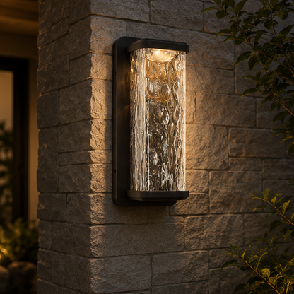 RoyaleGlow Outdoor LED Wall Sconce, Waterproof Exterior Light with Rippled Glass Shade