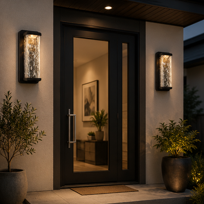 RoyaleGlow Outdoor LED Wall Sconce, Waterproof Exterior Light with Rippled Glass Shade
