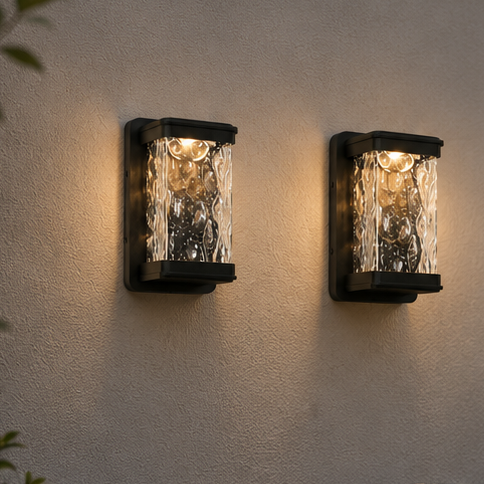 RoyaleGlow Outdoor LED Wall Sconce, Waterproof Exterior Light with Rippled Glass Shade