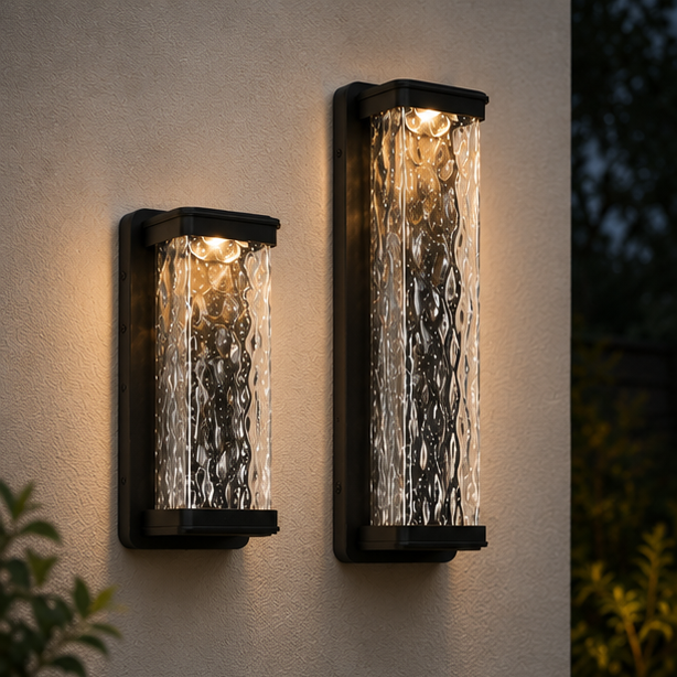 RoyaleGlow Outdoor LED Wall Sconce, Waterproof Exterior Light with Rippled Glass Shade