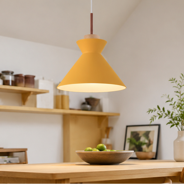 RoyaleGlow Modern Cone Pendant Light with Wood Accents for Kitchen Island