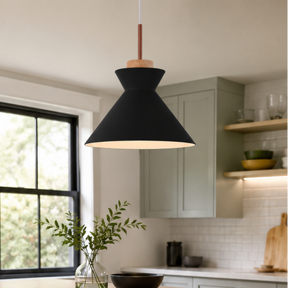 RoyaleGlow Modern Cone Pendant Light with Wood Accents for Kitchen Island