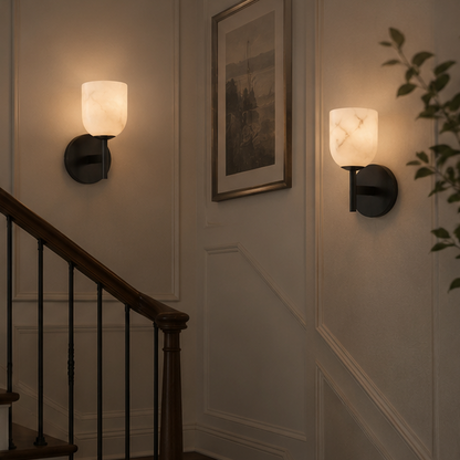 RoyaleGlow Modern Alabaster Wall Sconce with Brass Finish for Elegant Interiors