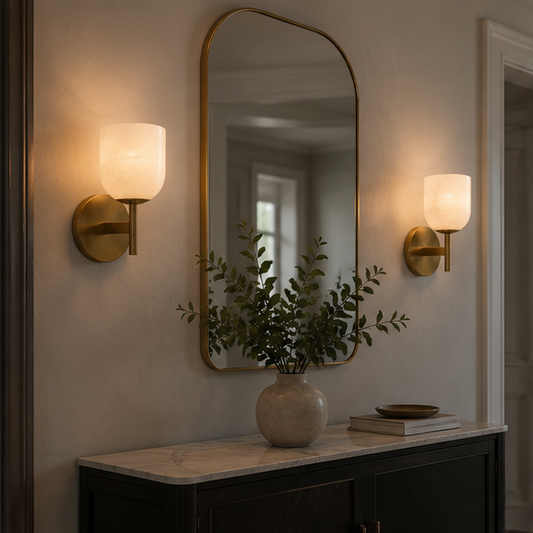 RoyaleGlow Modern Alabaster Wall Sconce with Brass Finish for Elegant Interiors-Royale Basic