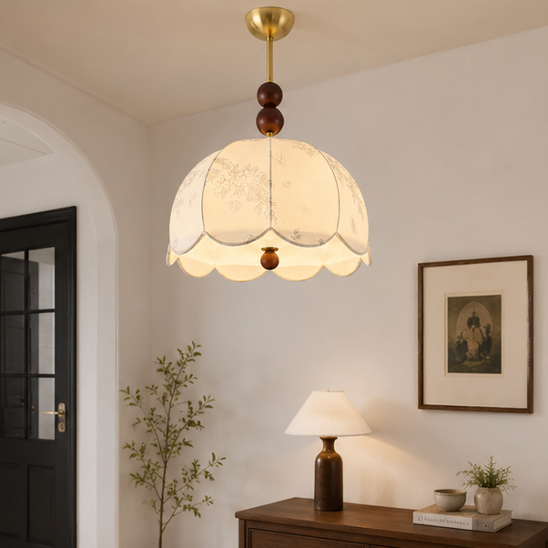 RoyaleGlow Pleated Fabric Semi-Flush Mount Ceiling Light with Botanical Print