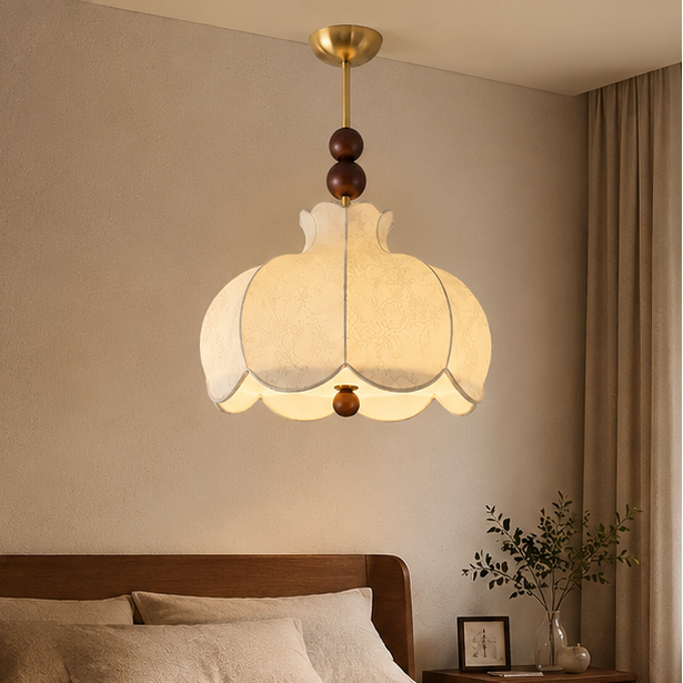 RoyaleGlow Pleated Fabric Semi-Flush Mount Ceiling Light with Botanical Print