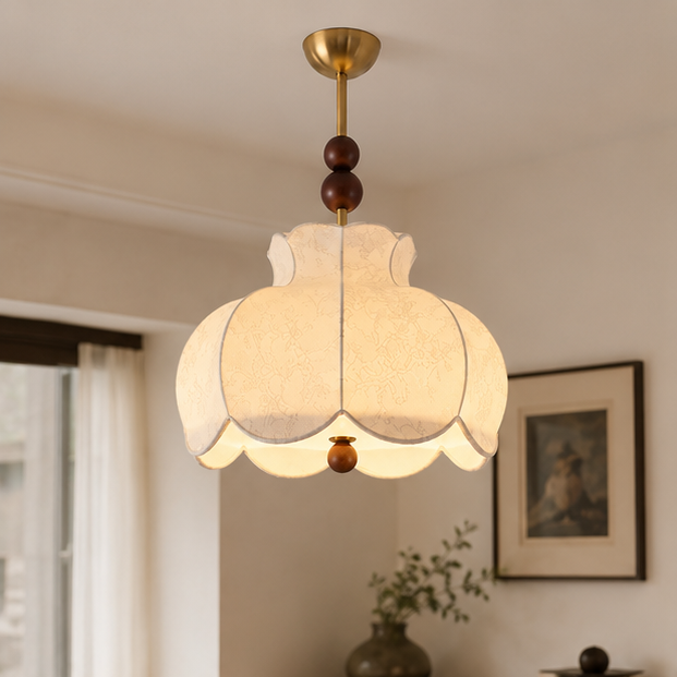RoyaleGlow Pleated Fabric Semi-Flush Mount Ceiling Light with Botanical Print