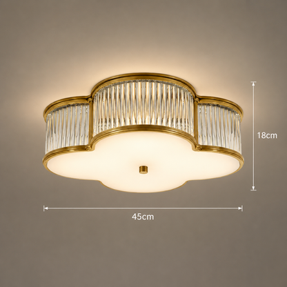 RoyaleGlow Clover Gold 4-Light Flush Mount Ceiling Light with Clear Glass Rods