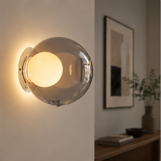 RoyaleGlow Modern Glass Sphere Wall Sconce - Elegant Ambient Lighting Fixture