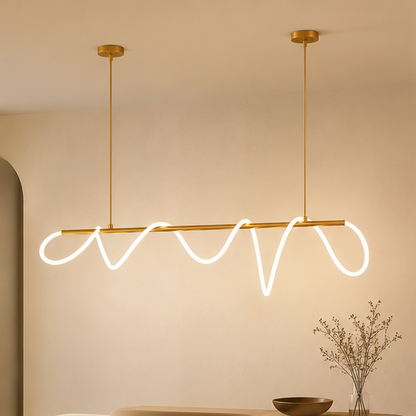 RoyaleGlow Modern LED Linear Chandelier - Flexible Wave Design for Dining & Kitchen