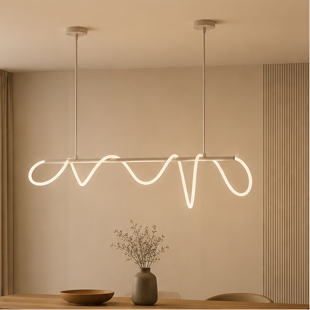 RoyaleGlow Modern LED Linear Chandelier - Flexible Wave Design for Dining & Kitchen