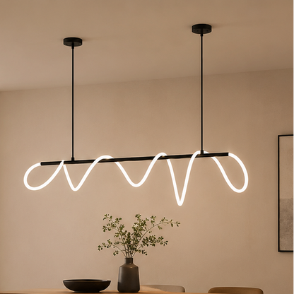 RoyaleGlow Modern LED Linear Chandelier - Flexible Wave Design for Dining & Kitchen