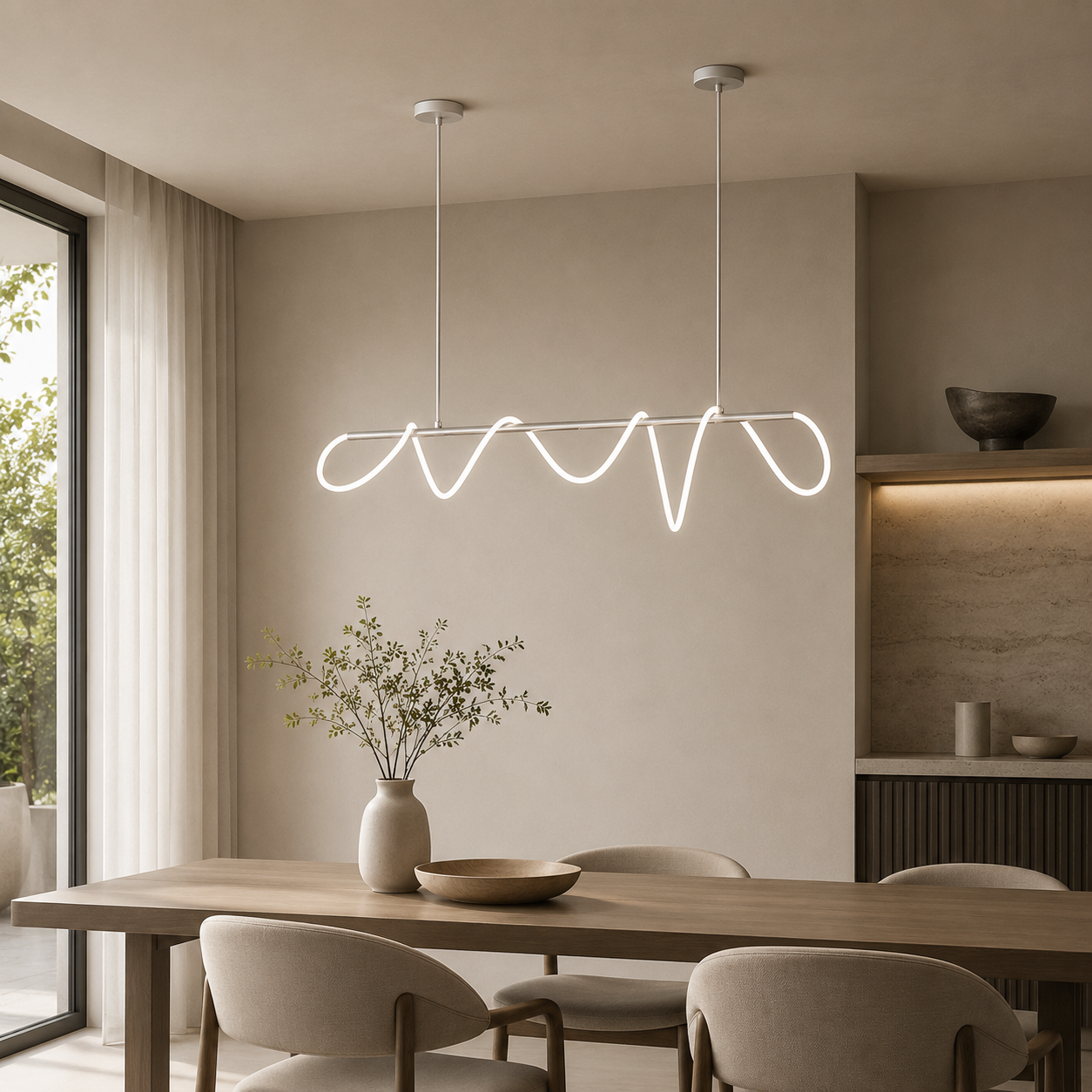 RoyaleGlow Modern LED Linear Chandelier - Flexible Wave Design for Dining & Kitchen