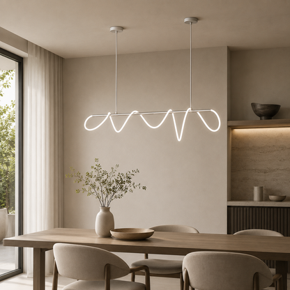 RoyaleGlow Modern LED Linear Chandelier - Flexible Wave Design for Dining & Kitchen