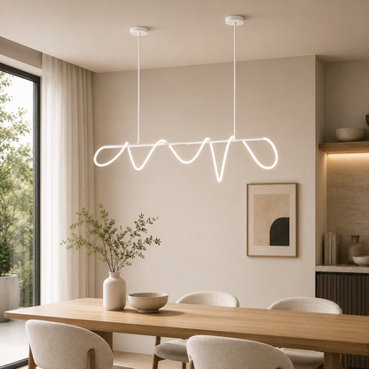 RoyaleGlow Modern LED Linear Chandelier - Flexible Wave Design for Dining & Kitchen