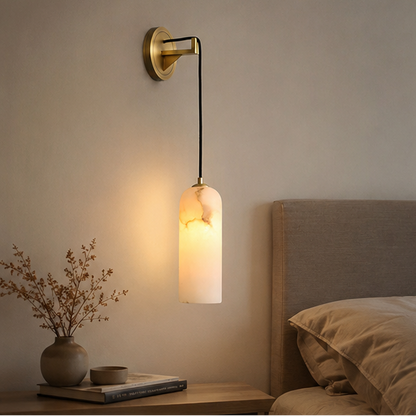 RoyaleGlow Modern Alabaster Wall Sconce - Brass LED Wall Light for Bedroom & Hallway