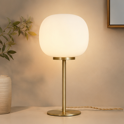 Royelux Modern Satin Gold Table Lamp with Frosted White Oval Shade