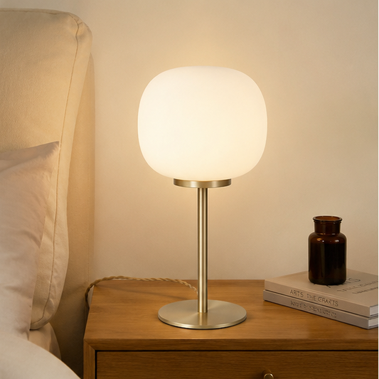 Royelux Modern Satin Gold Table Lamp with Frosted White Oval Shade