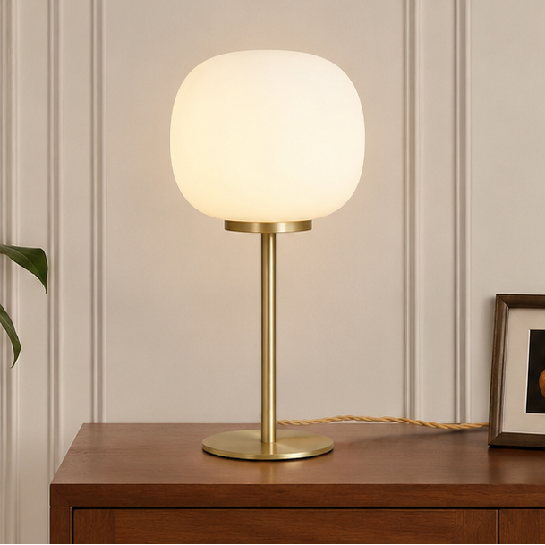 Royelux Modern Satin Gold Table Lamp with Frosted White Oval Shade
