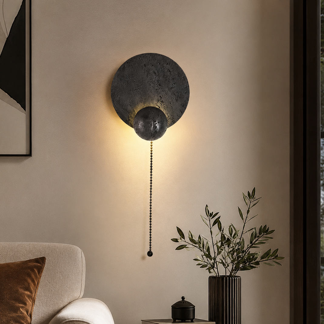RoyaleGlow Black Travertine Wall Sconce - Modern LED Stone Wall Light