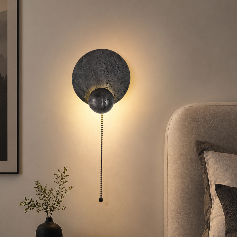 RoyaleGlow Black Travertine Wall Sconce - Modern LED Stone Wall Light