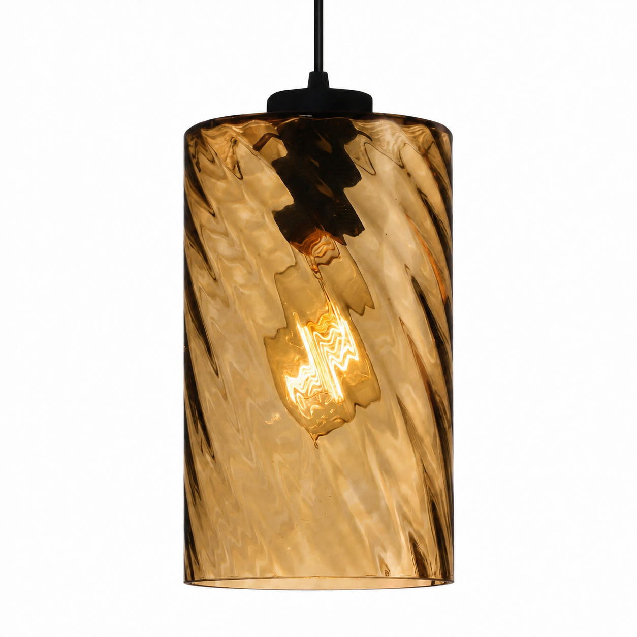 RoyaleGlow Modern Amber Swirl Glass Pendant Light - E26/E27 Adjustable Hanging Lamp