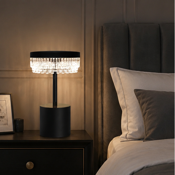 RoyaleGlow Rechargeable Crystal LED Table Lamp - 3-Mode Touch Cordless Bedside Light