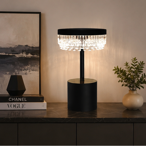 RoyaleGlow Rechargeable Crystal LED Table Lamp - 3-Mode Touch Cordless Bedside Light