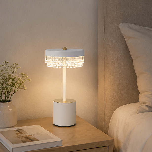 RoyaleGlow Rechargeable Crystal LED Table Lamp - 3-Mode Touch Cordless Bedside Light