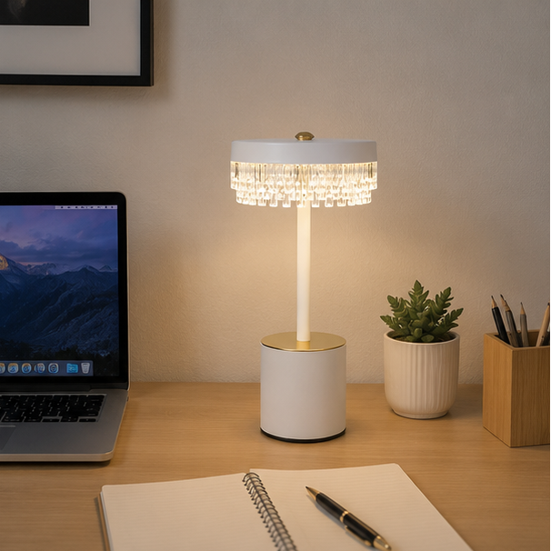 RoyaleGlow Rechargeable Crystal LED Table Lamp - 3-Mode Touch Cordless Bedside Light