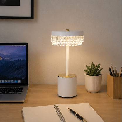RoyaleGlow Rechargeable Crystal LED Table Lamp - 3-Mode Touch Cordless Bedside Light