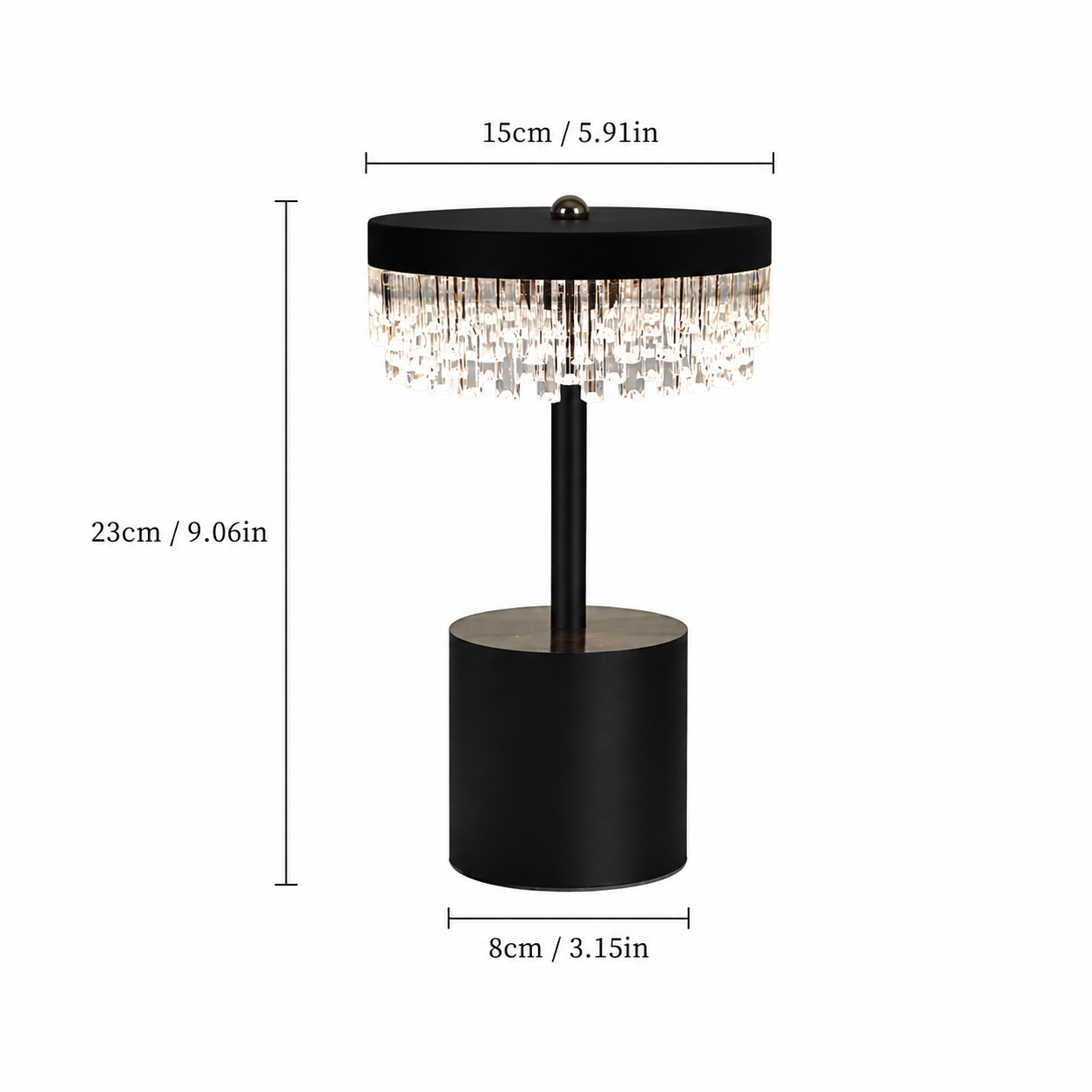 RoyaleGlow Rechargeable Crystal LED Table Lamp - 3-Mode Touch Cordless Bedside Light