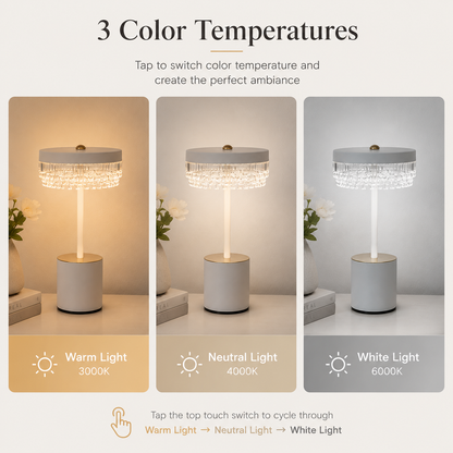RoyaleGlow Rechargeable Crystal LED Table Lamp - 3-Mode Touch Cordless Bedside Light