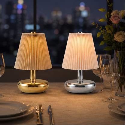 RoyaleGlow USB-C Rechargeable Cordless Table Lamp with Pleated Shade for Events