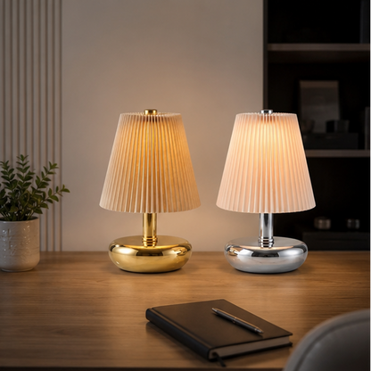 RoyaleGlow USB-C Rechargeable Cordless Table Lamp with Pleated Shade for Events