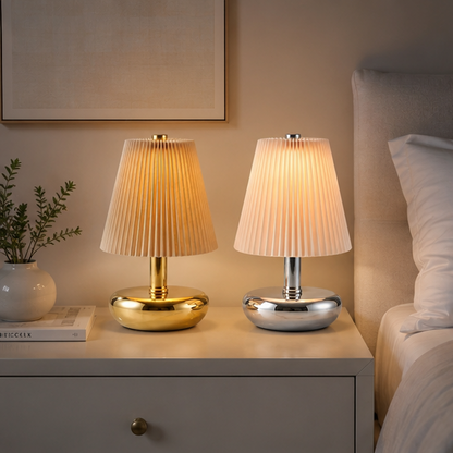RoyaleGlow USB-C Rechargeable Cordless Table Lamp with Pleated Shade for Events