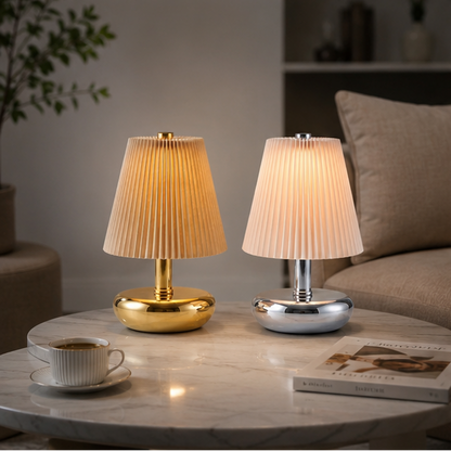 RoyaleGlow USB-C Rechargeable Cordless Table Lamp with Pleated Shade for Events