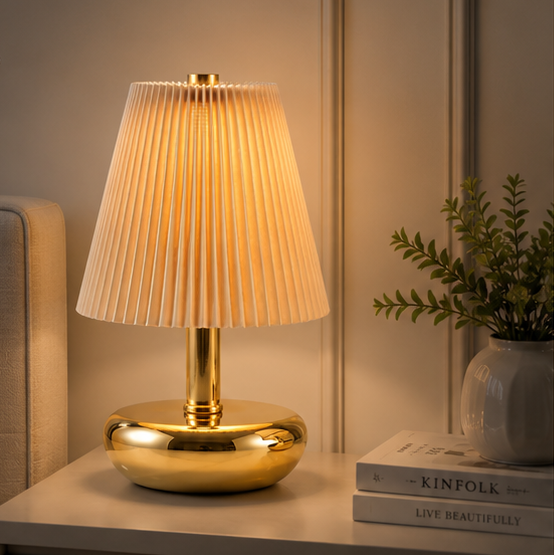 RoyaleGlow USB-C Rechargeable Cordless Table Lamp with Pleated Shade for Events