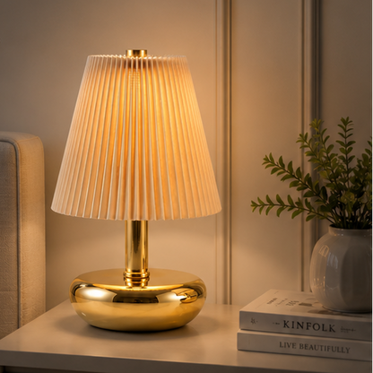 RoyaleGlow USB-C Rechargeable Cordless Table Lamp with Pleated Shade for Events