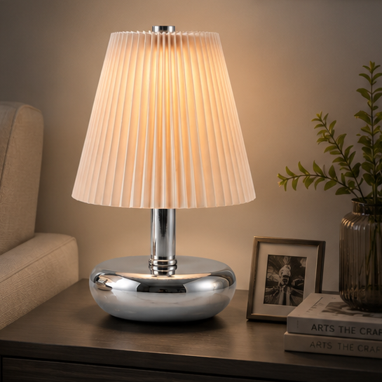 RoyaleGlow USB-C Rechargeable Cordless Table Lamp with Pleated Shade for Events