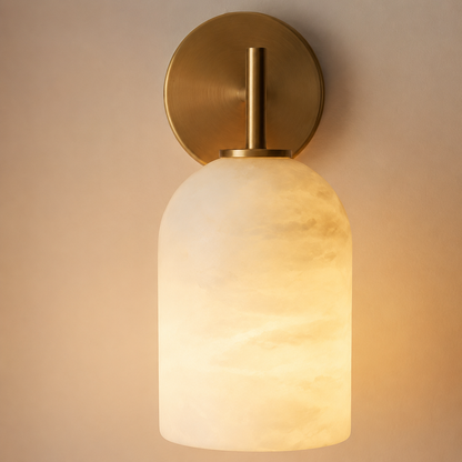 LuxRoyale Modern Marble & Brass Wall Sconce- Cylindrical Natural Stone Fixture
