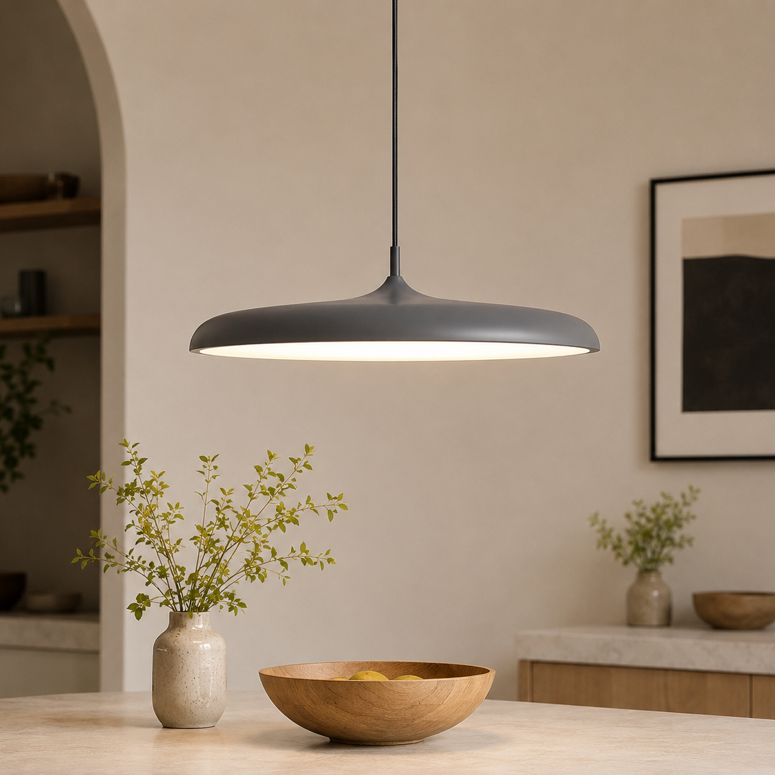 Royallure Modern LED Kitchen Pendant Light - Adjustable Height Flying Saucer Design