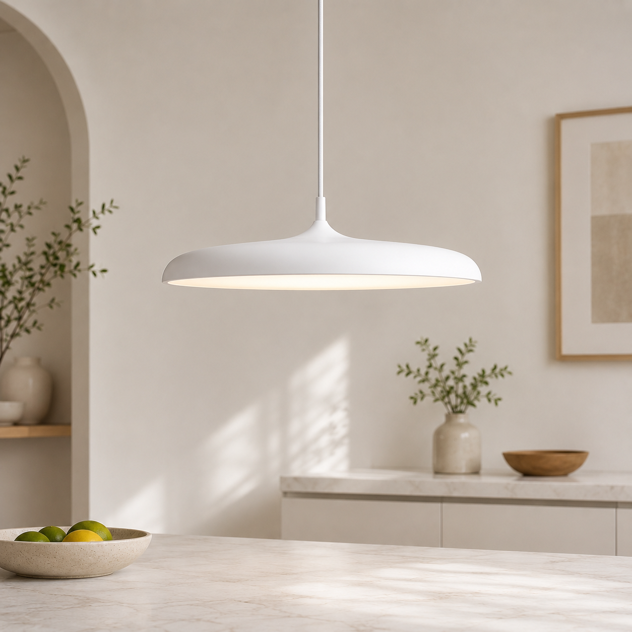 Royallure Modern LED Kitchen Pendant Light - Adjustable Height Flying Saucer Design