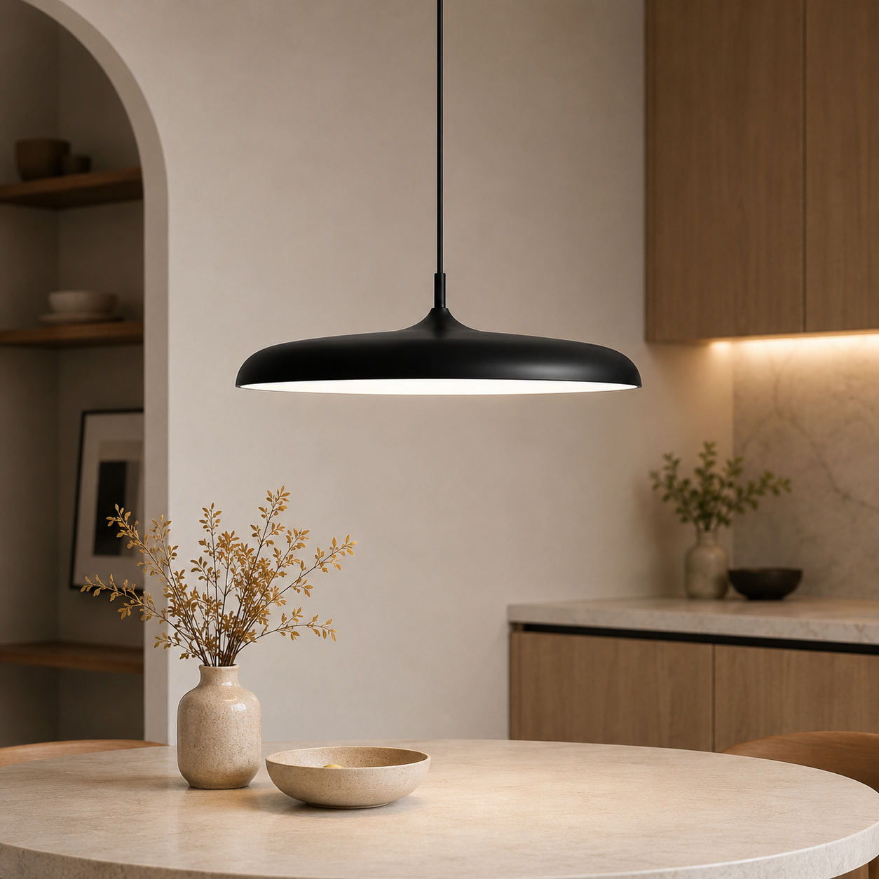 Royallure Modern LED Kitchen Pendant Light - Adjustable Height Flying Saucer Design