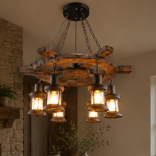 Royaleva Antique Industrial Wood LED Ceiling Light - Pendant Lamps For Vintage Home Decor