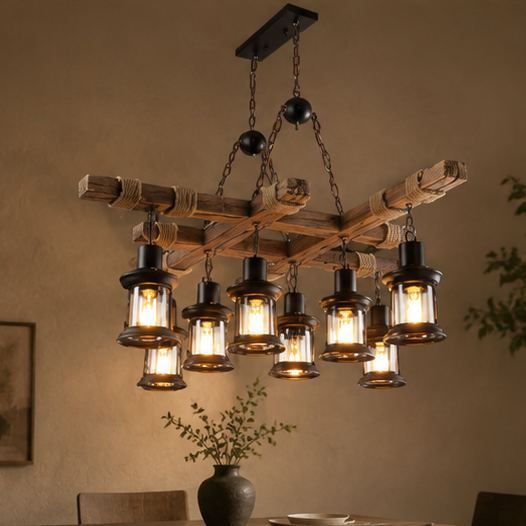 Royaleva Antique Industrial Wood LED Ceiling Light - Pendant Lamps For Vintage Home Decor